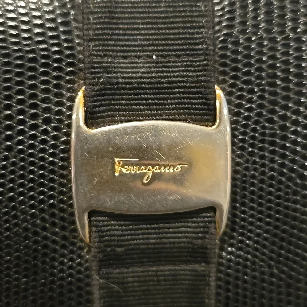 Salvatore Ferragamo Wallet Black Textured Accessory with Gold Detail - Picture 3 of 10